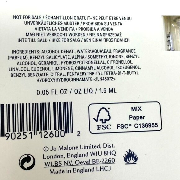 Jo Malone Sampler English Pear Sweet Pea/ Peony Blush Suede/ Lime Basil Mandarin - Picture 6 of 7